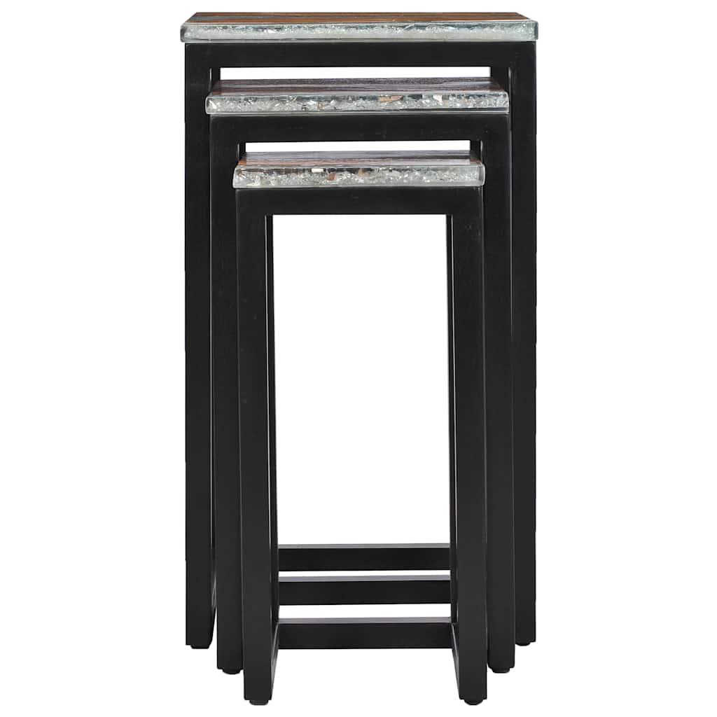 Indskudsborde 3 dele massivt teaktræ og polyresin - number 6.