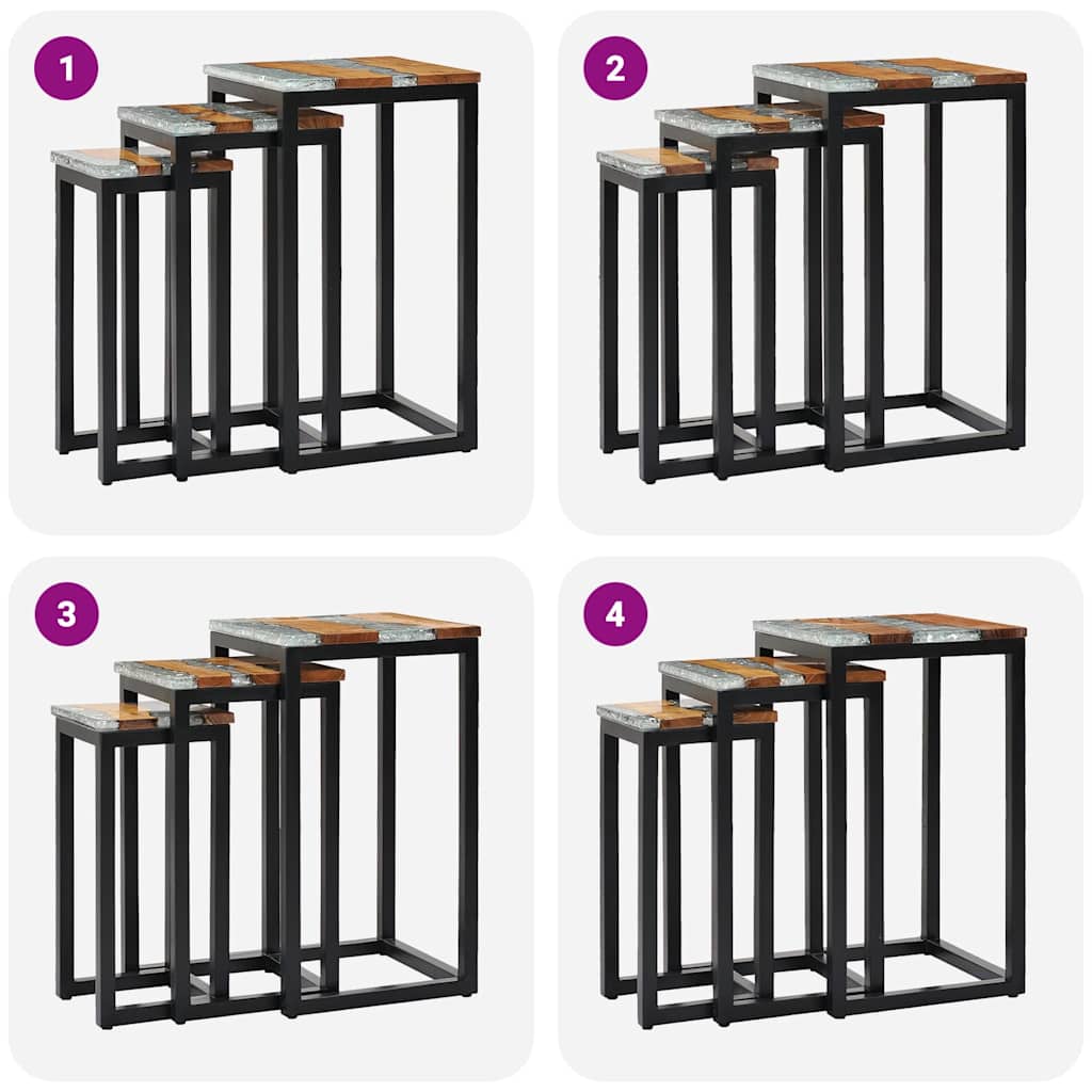 Indskudsborde 3 dele massivt teaktræ og polyresin - number 7.