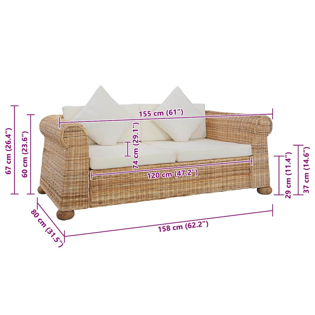 2-personers sofa med hynder naturlig rattan - number 8.