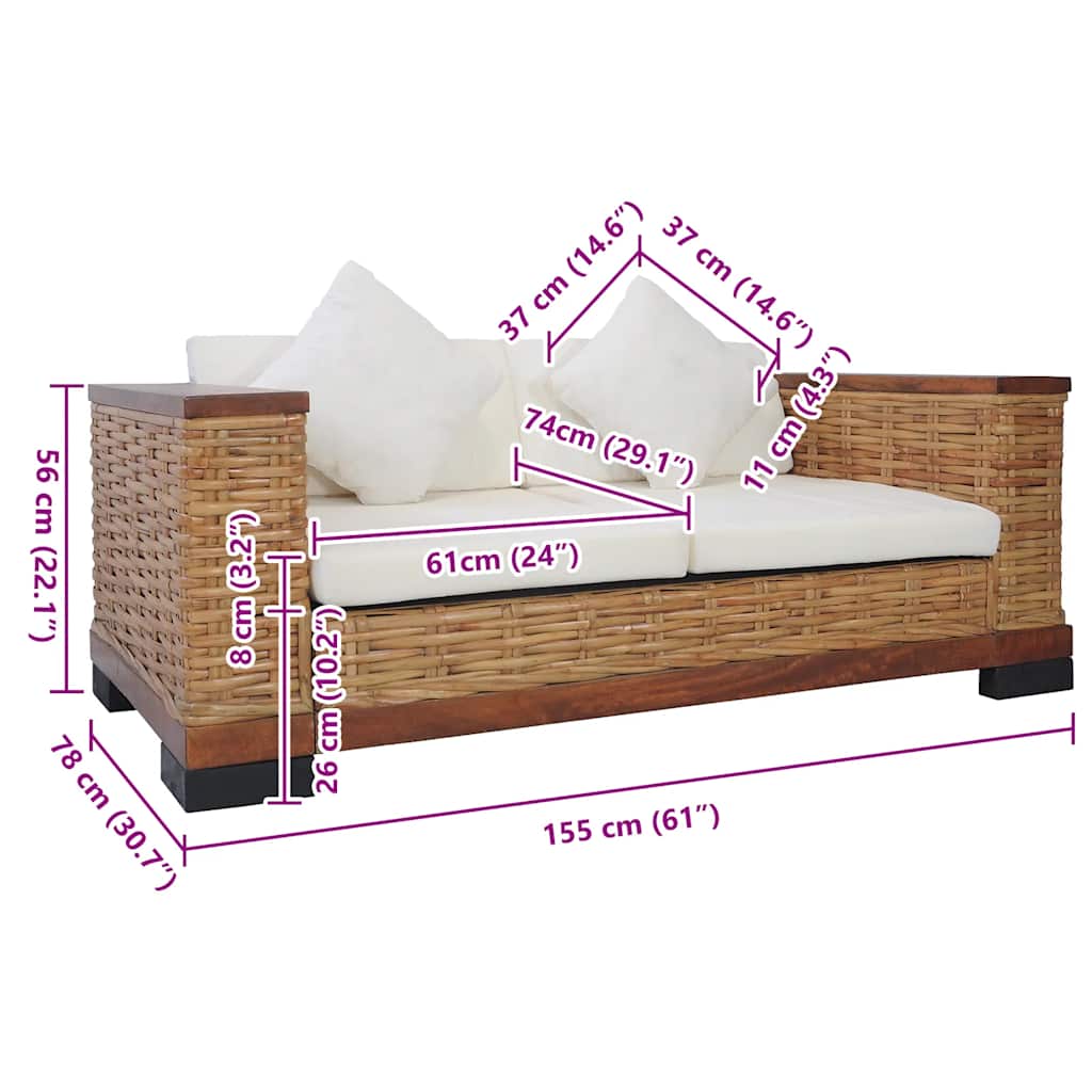 2-manns sofa med puter naturlig rottingbrun - number 9.