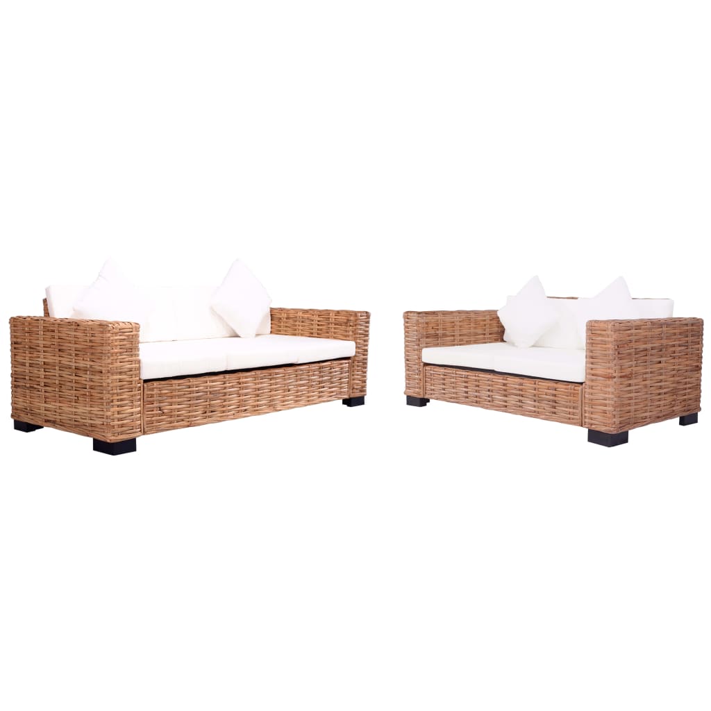 Sofasæt i 2 dele med hynder naturligt rattan - number 1.