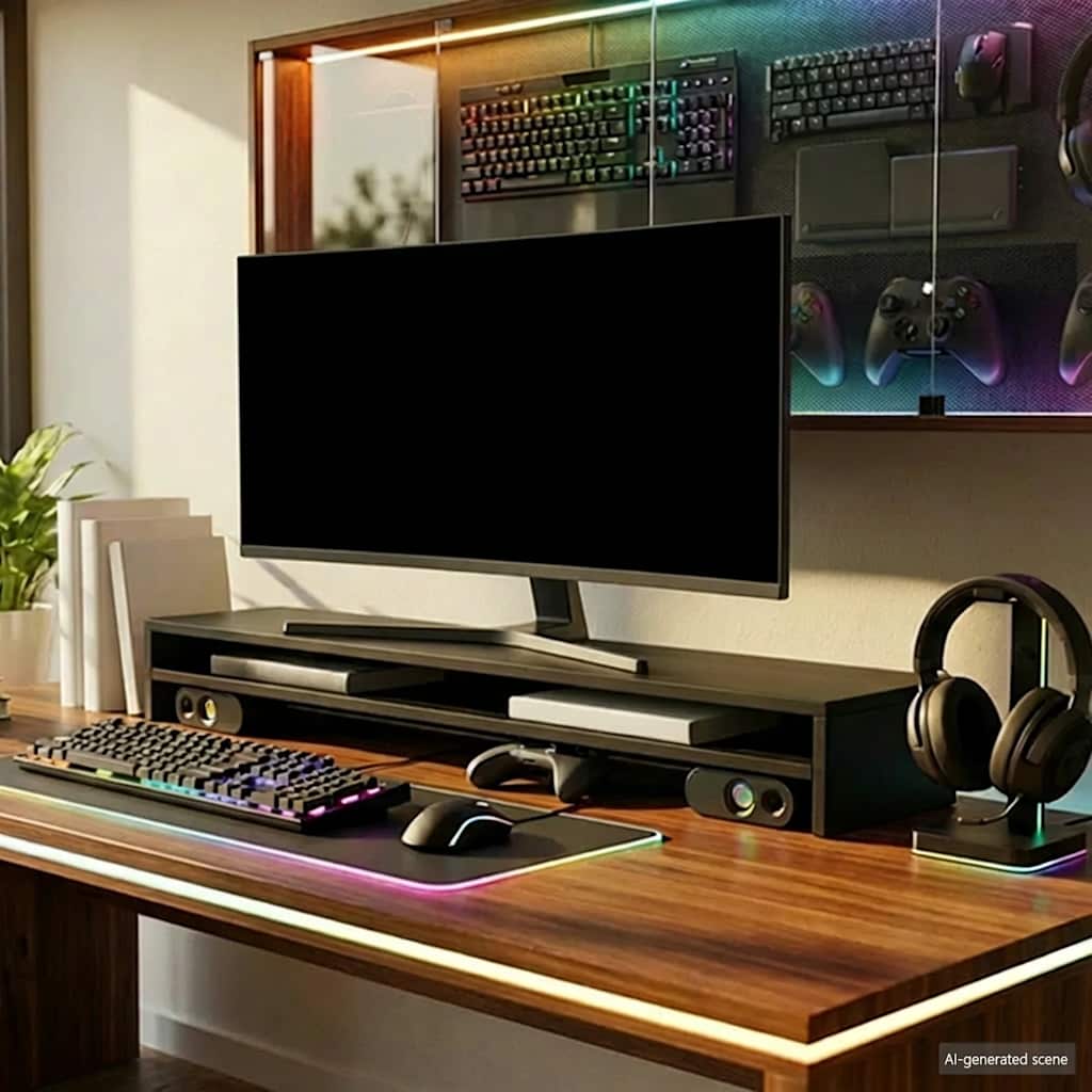 Stalak za ekran 100x24x13 cm izrađeno drvo - crno, 1 - number 3.