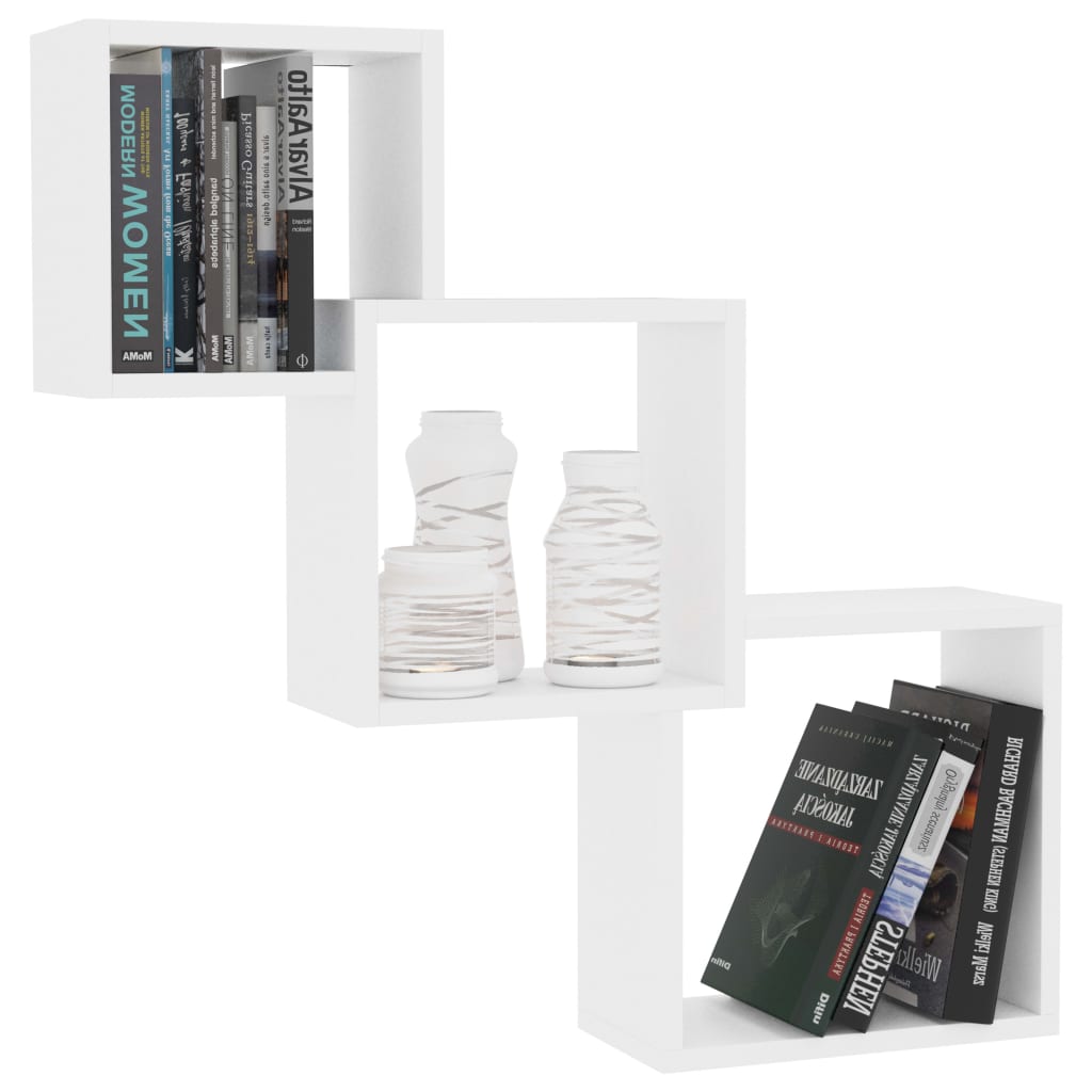 Vegghyller 68x15x68 cm kubeformet konstruert tre - hvit, 1 - number 3.