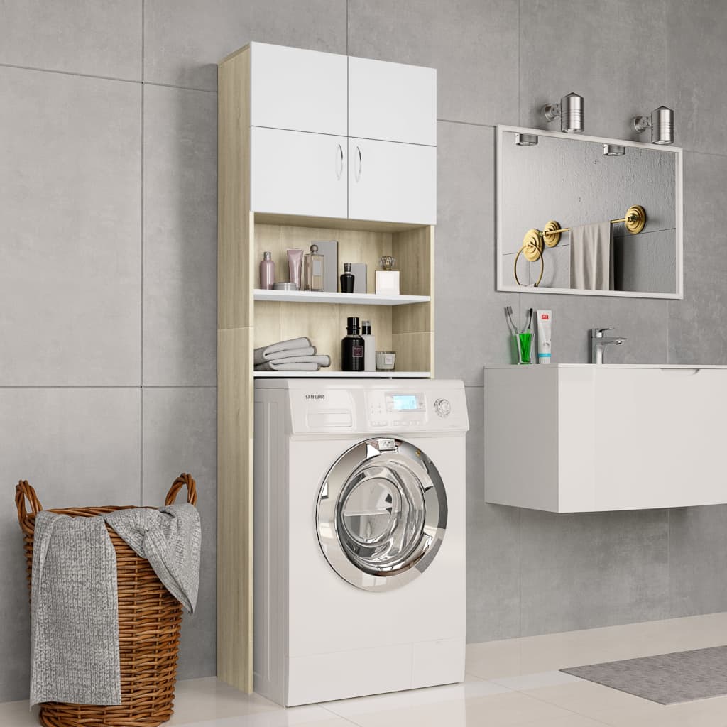 Washing machine cabinet 64x25.5x190 cm chipboard - white and sonoma oak, 1 - number 1.