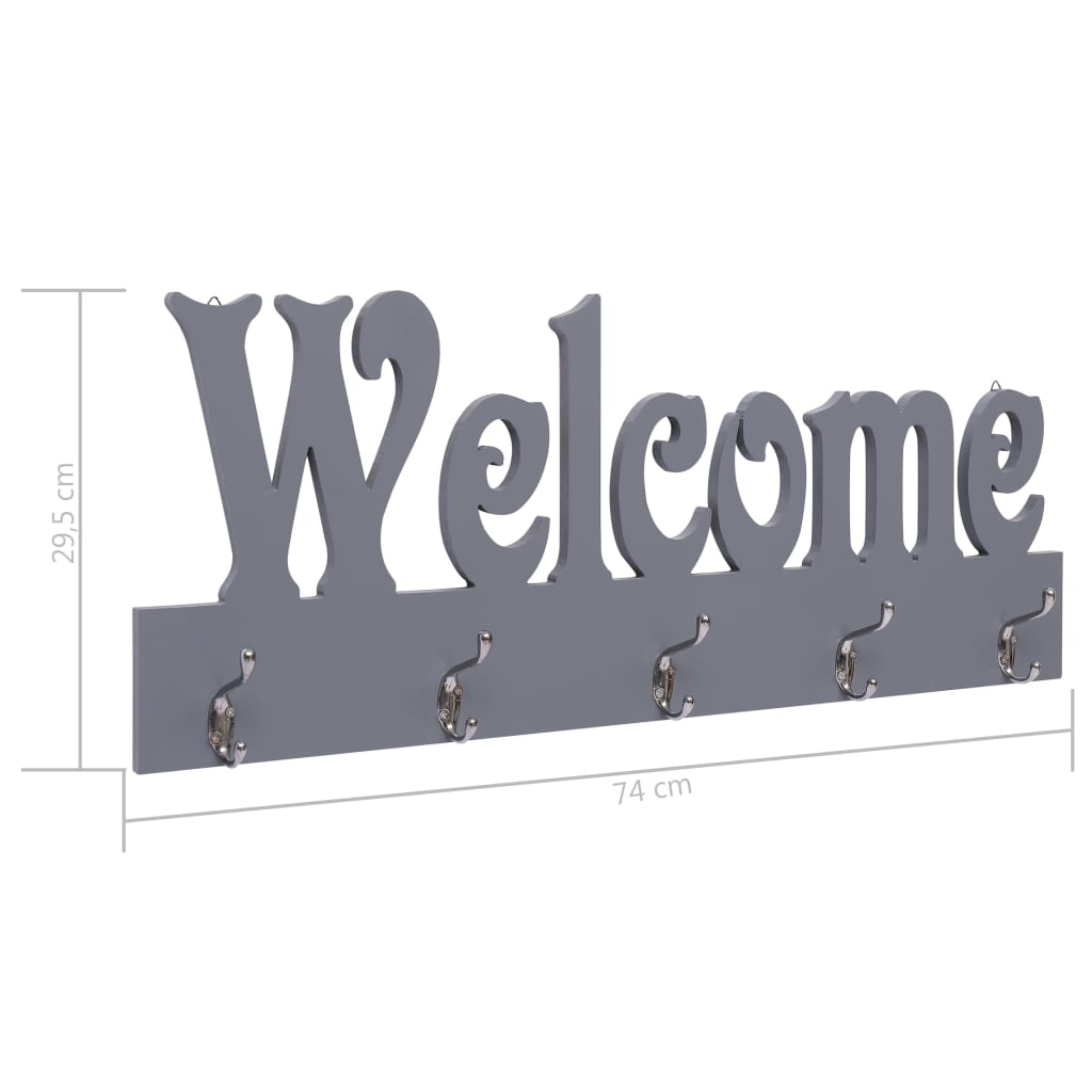 Porte-manteau mural welcome 74 x 29,5 cm gris - gris (welcome), 1 - number 6.