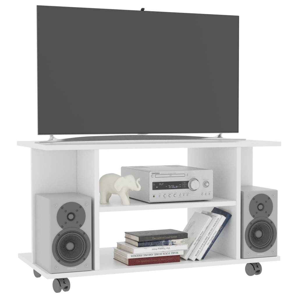 Tv cabinet with wheels 80x40x45 cm engineered wood - white, 1 - number 3.