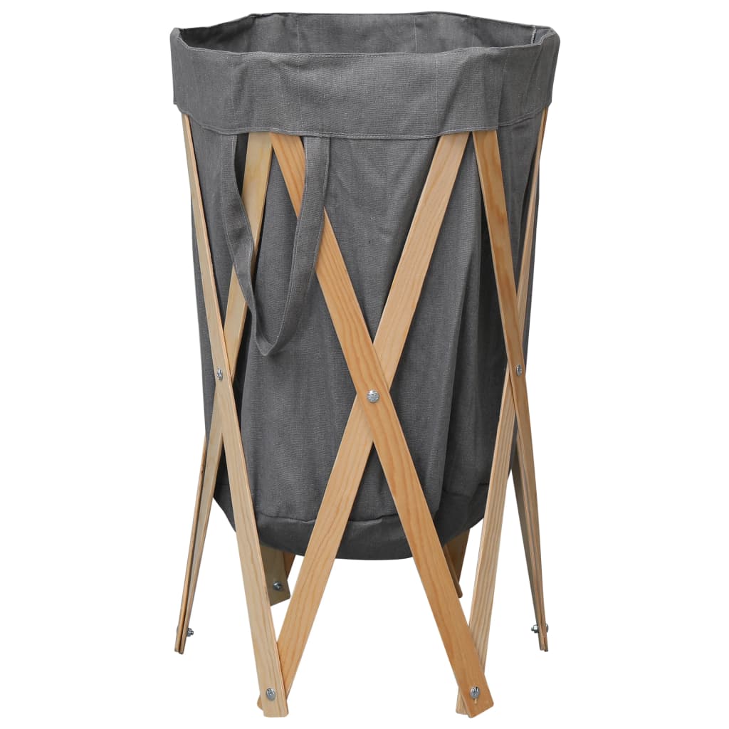 Foldable laundry basket wood and fabric - grey, 1 - number 1.