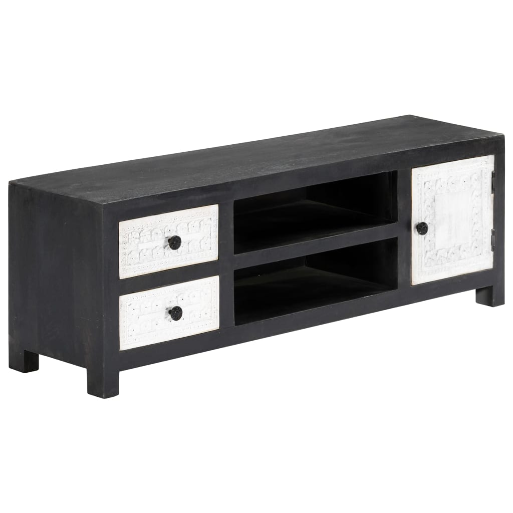 Tv table 120x30x40 cm hand-cut solid mango wood gray and white - number 2.