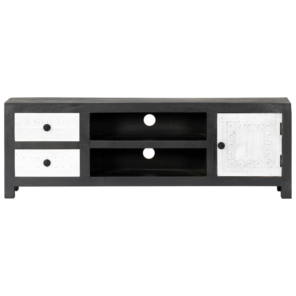 Tv table 120x30x40 cm hand-cut solid mango wood gray and white - number 3.