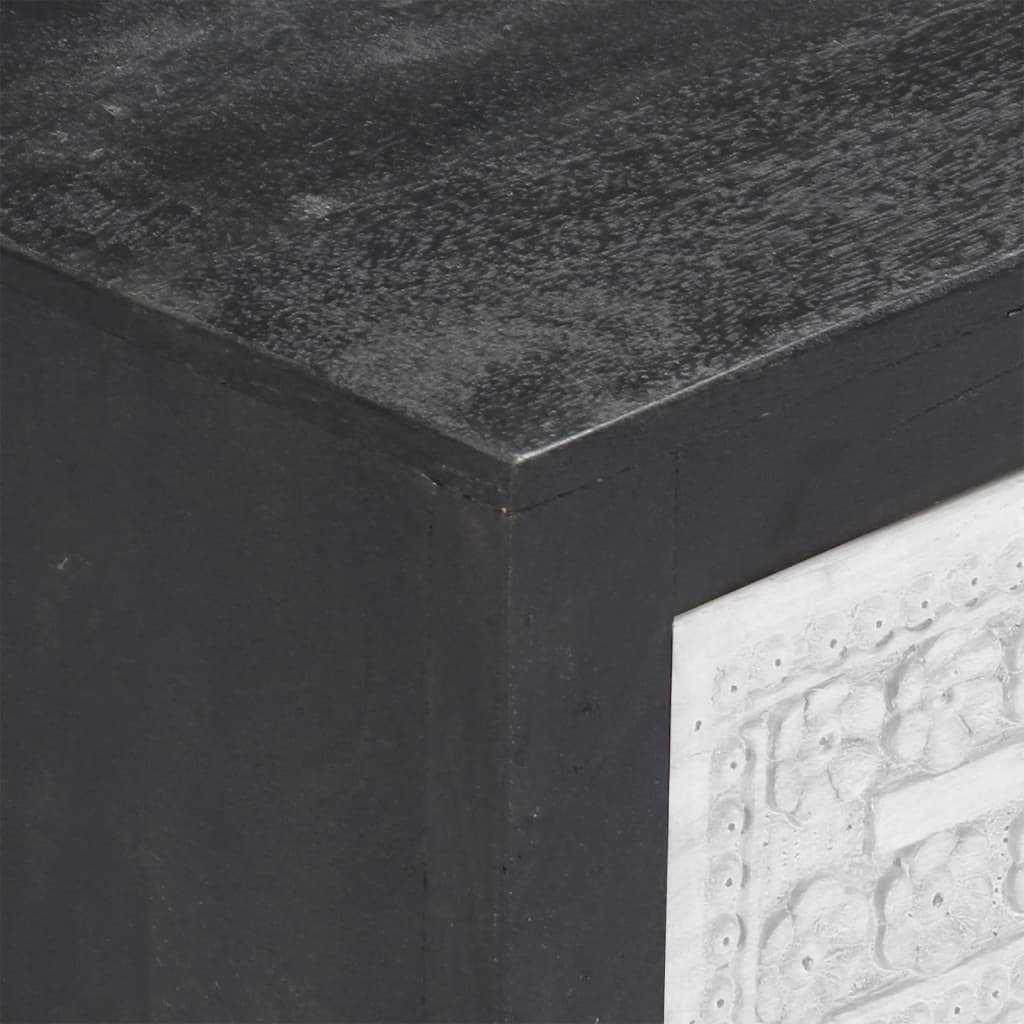 Tv table 120x30x40 cm hand-cut solid mango wood gray and white - number 6.