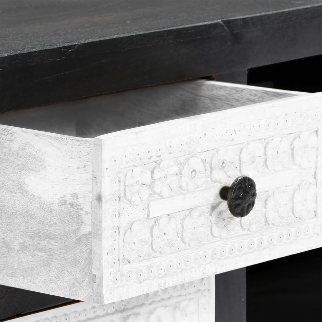 Tv table 120x30x40 cm hand-cut solid mango wood gray and white - number 8.