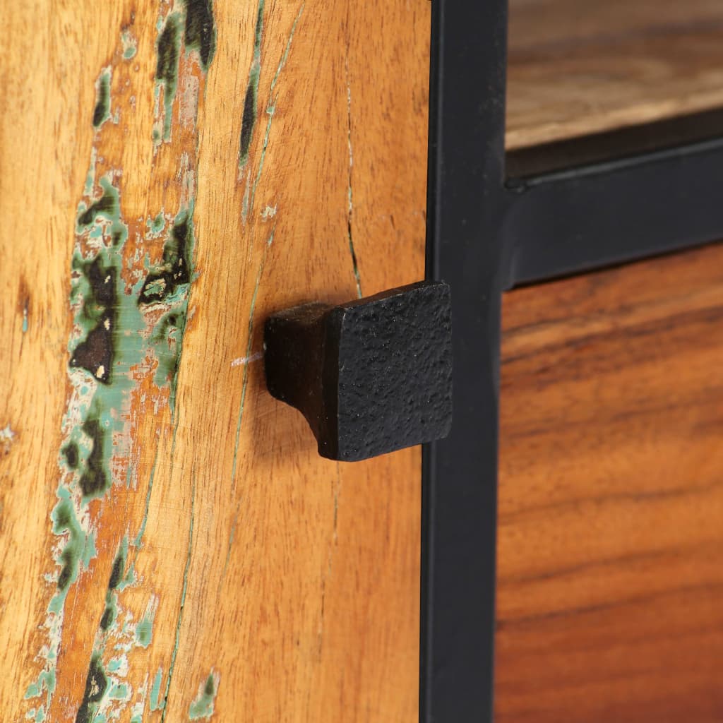 Tv cabinet 120x30x40 cm solid recycled wood and steel - number 9.