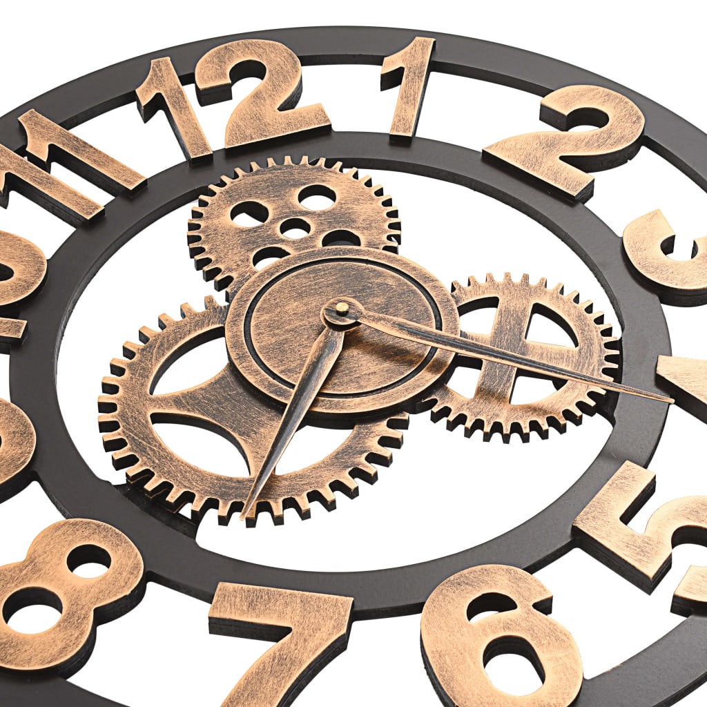 Wall clock 58 cm metal gold colored and black - number 5.