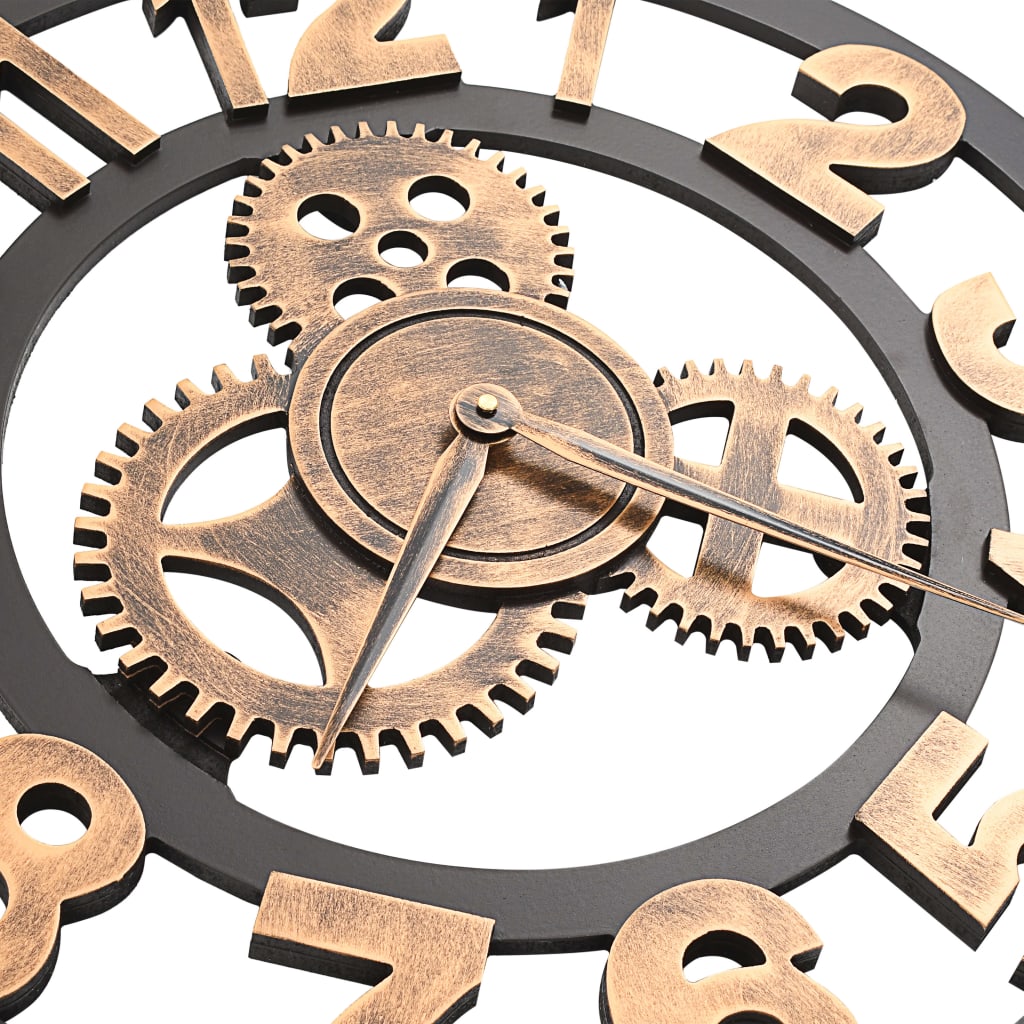 Wall clock 58 cm metal gold colored and black - number 6.