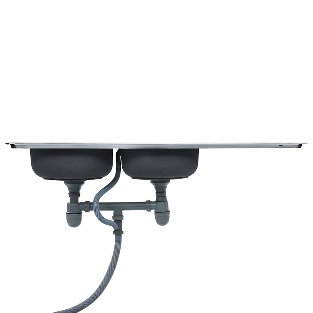 Dobbelt køkkenvask med strainer og vandlås rustfrit stål - number 6.