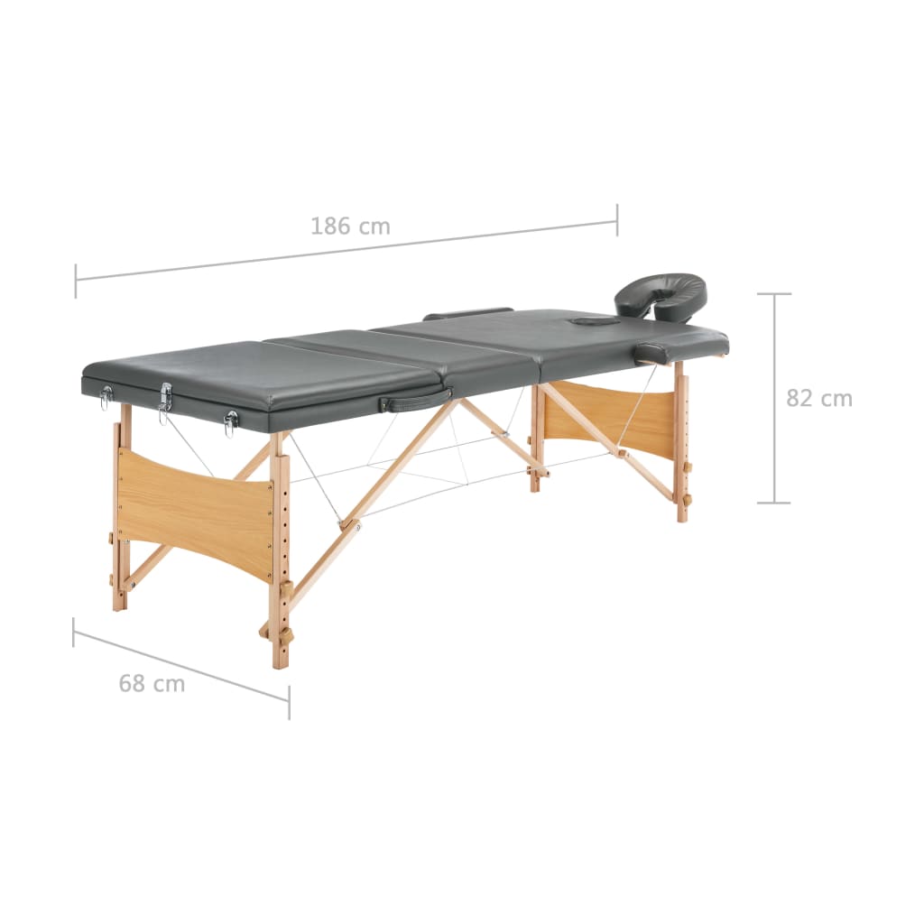 Massagetafel met 3 zones houten frame 186x68 cm - number 12.