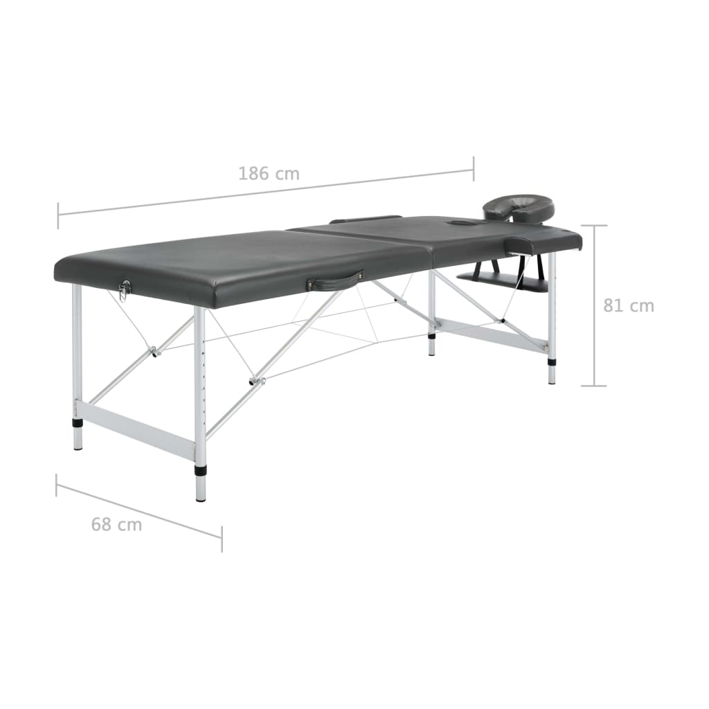 Massagetafel met 2 zones aluminium frame 186x68 cm antracietgrijs - number 11.