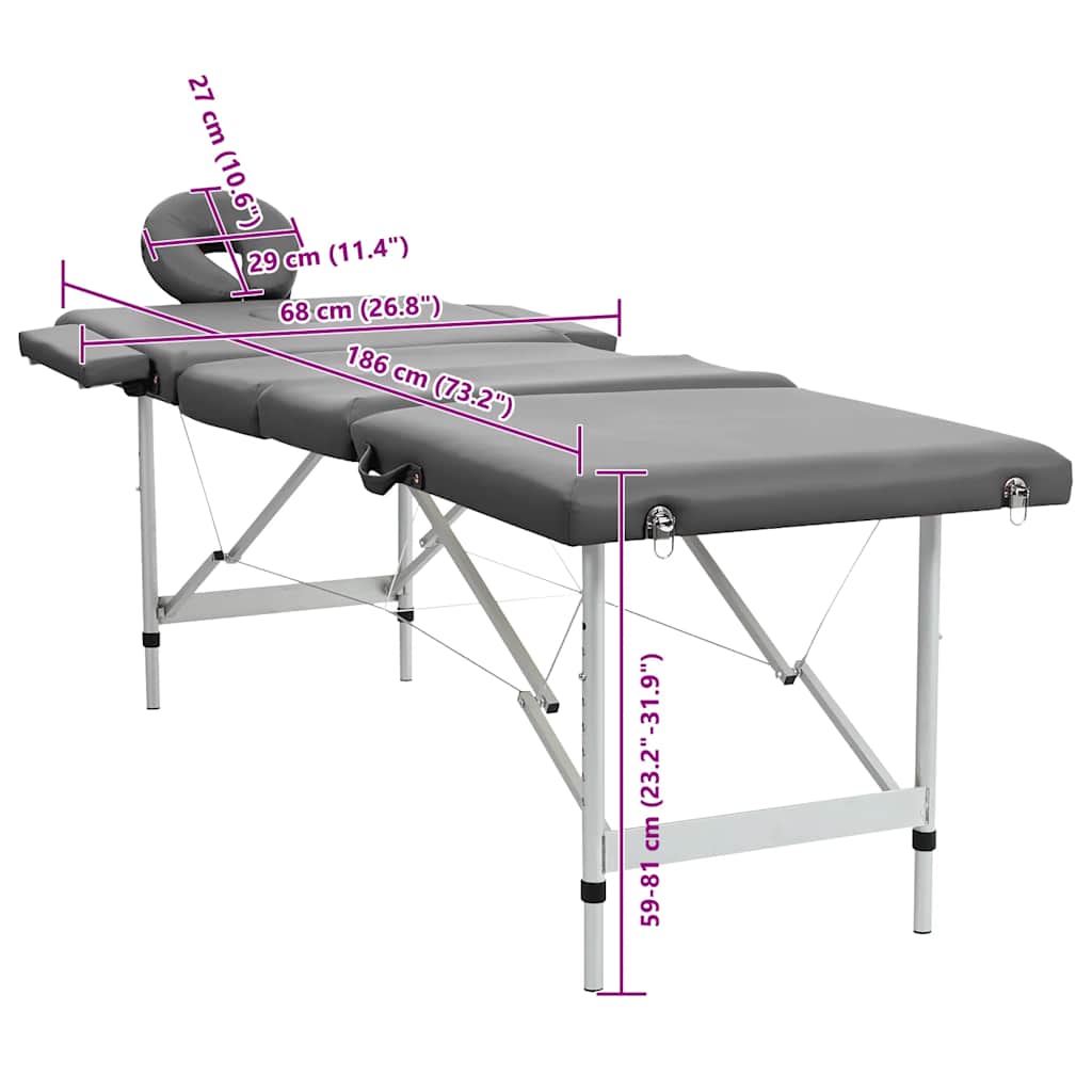 Massagebord med 4 zoner aluminiumsstel 186 x 68 cm antracitgrå - number 9.