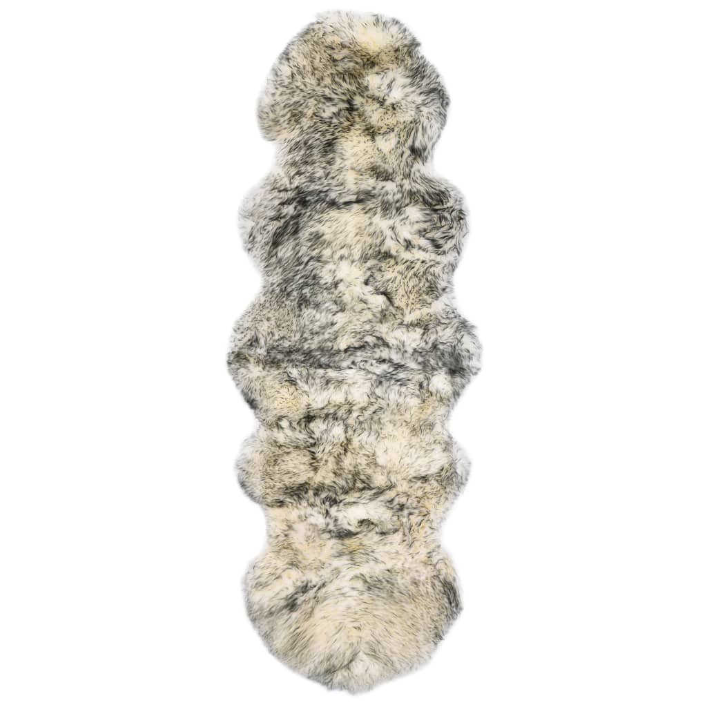 Tapis en peau de mouton gris chiné - tacheté gris foncé, 60 x 180 cm - number 1.