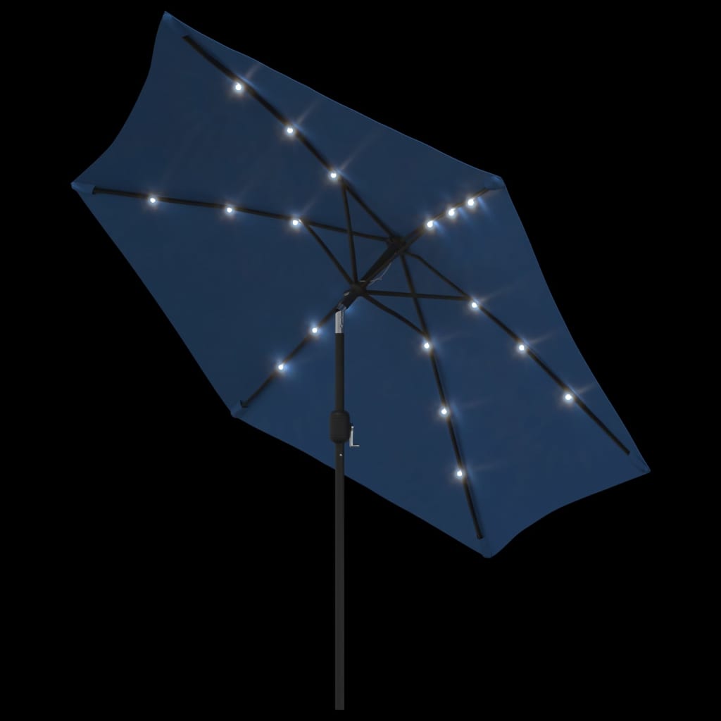 Parasol m. led-lys og stålstang 300 cm - azurblå - number 5.