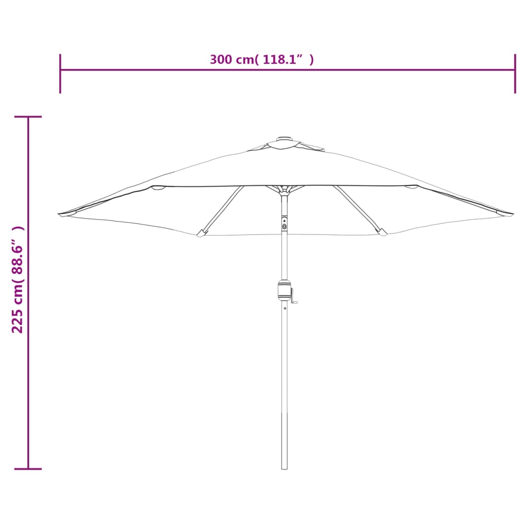 Parasol m. led-lys og stålstang 300 cm - azurblå - number 10.