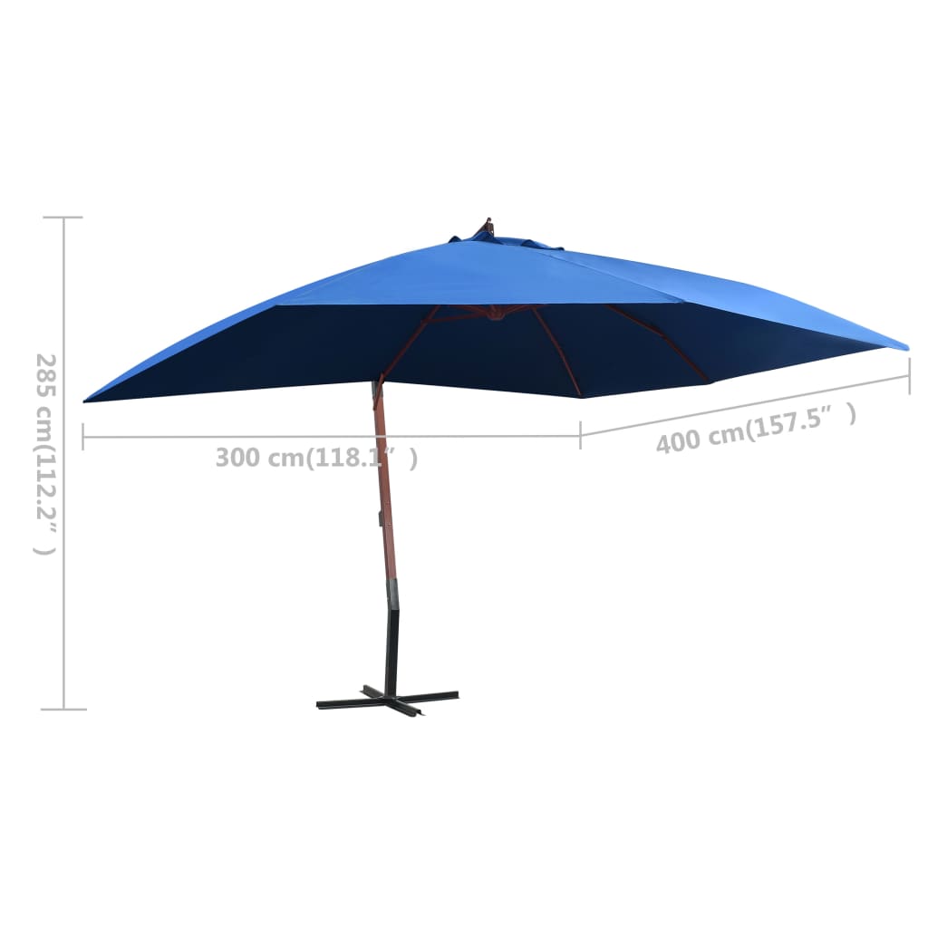 Hanging parasol 400x300 cm wooden pole - blue - number 8.