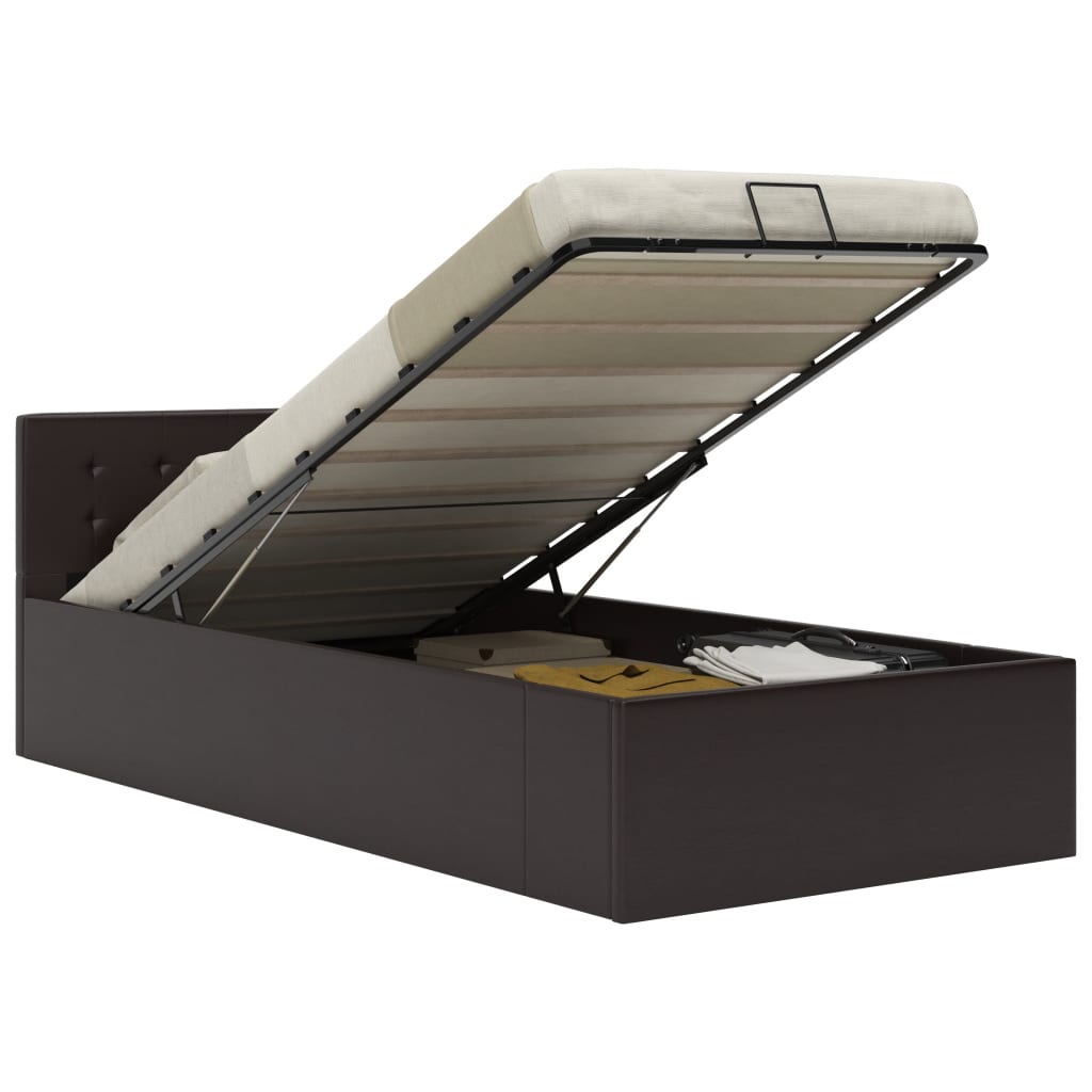 Łóżko hydrauliczne ze schowkiem skóra ekologiczna - szare, 100 x 200 cm - number 1.