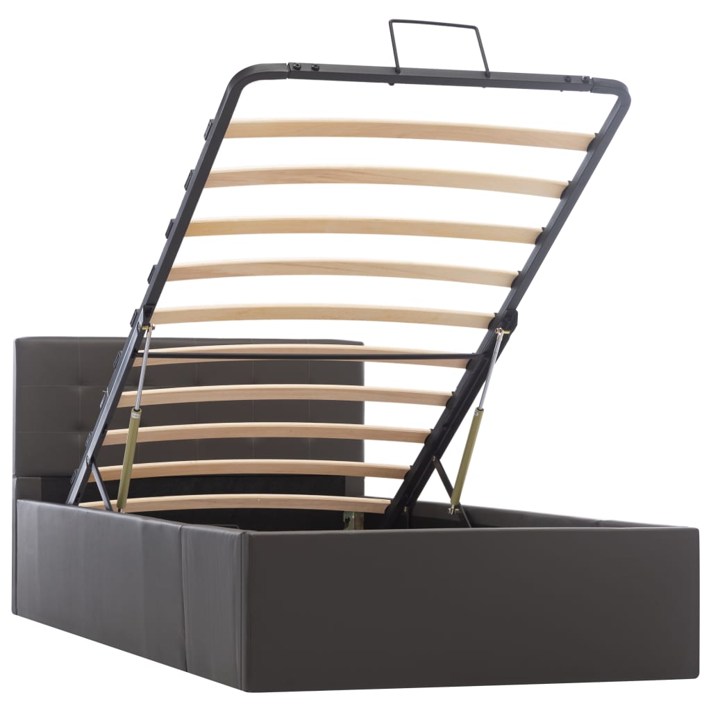 Łóżko hydrauliczne ze schowkiem skóra ekologiczna - szare, 100 x 200 cm - number 2.