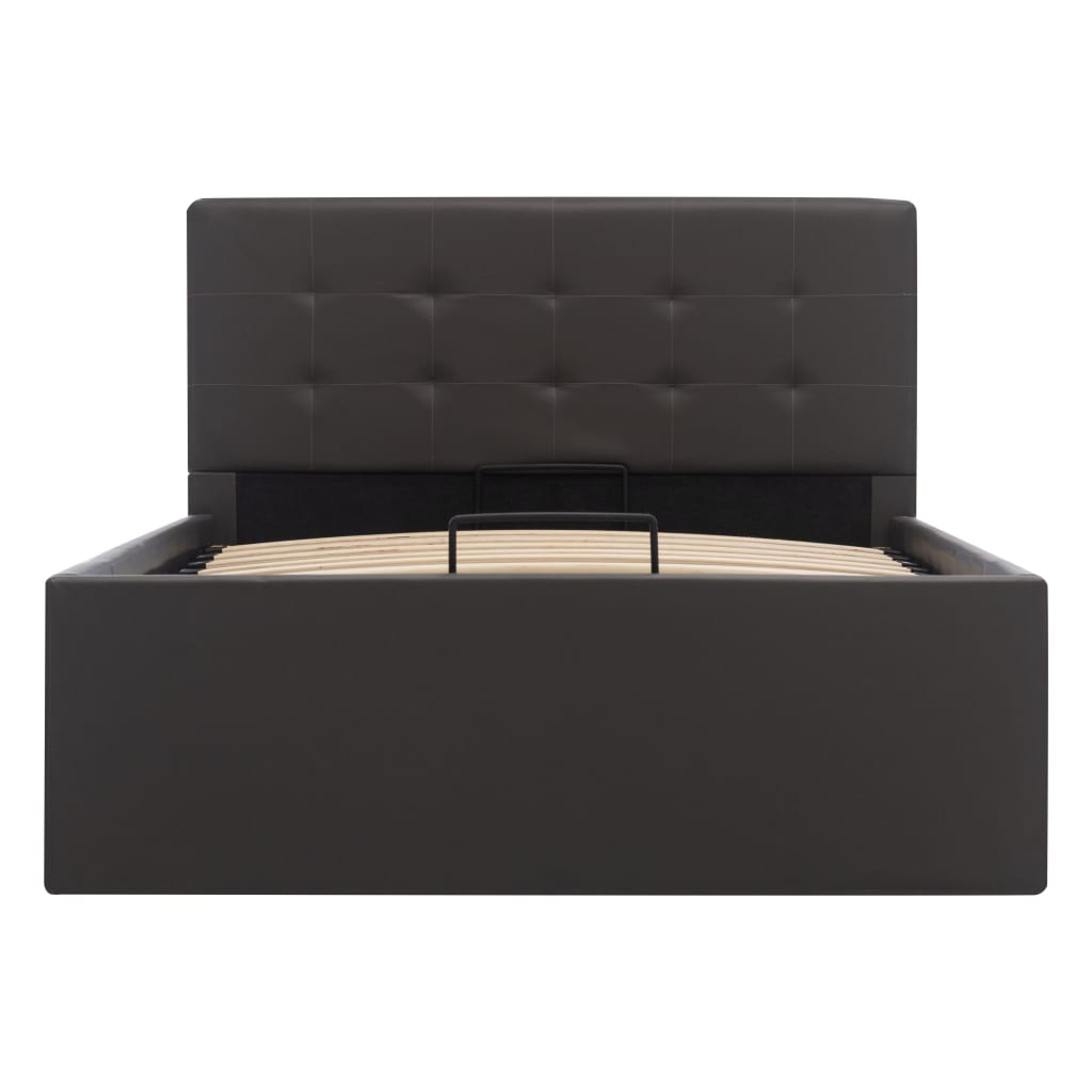 Łóżko hydrauliczne ze schowkiem skóra ekologiczna - szare, 100 x 200 cm - number 4.