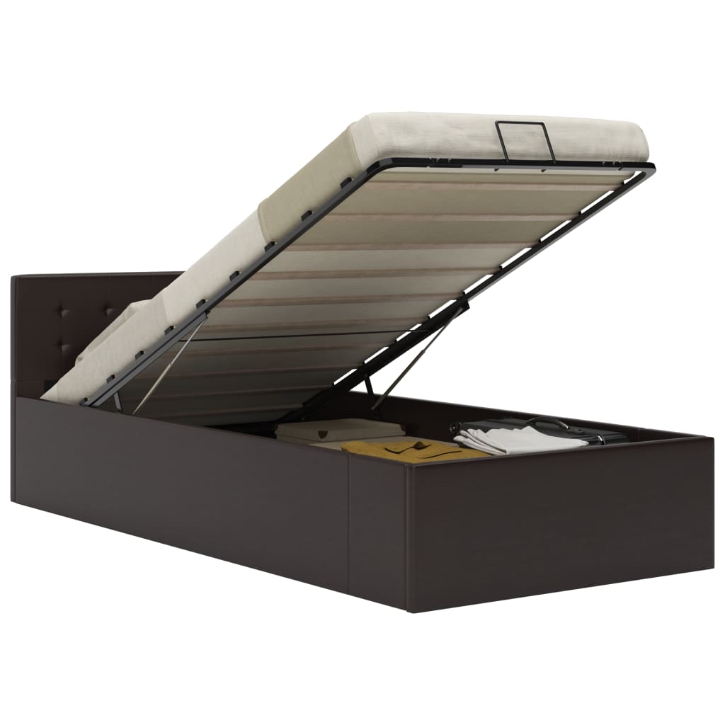 Łóżko hydrauliczne ze schowkiem skóra ekologiczna - szare, 90 x 200 cm - number 1.