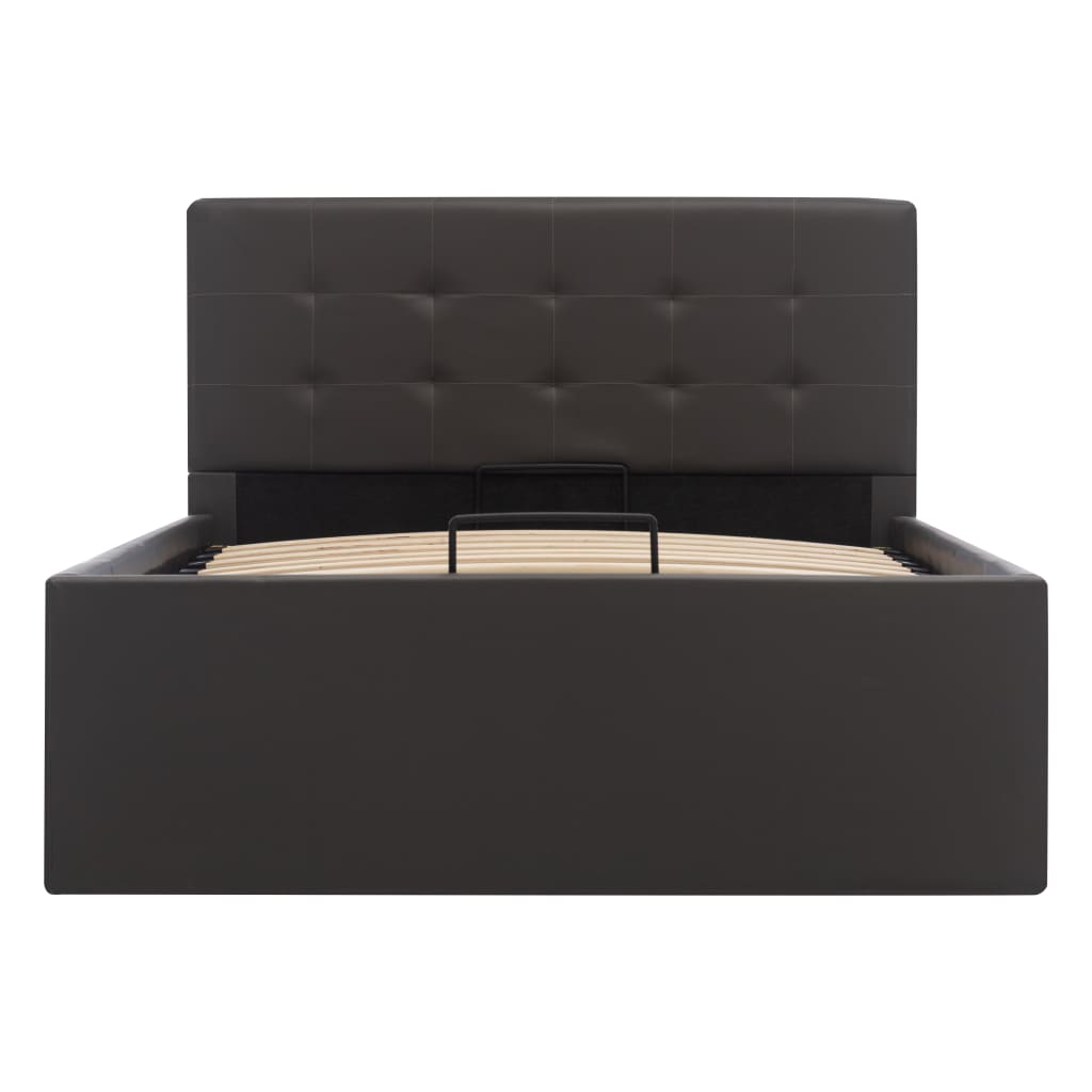 Łóżko hydrauliczne ze schowkiem skóra ekologiczna - szare, 90 x 200 cm - number 4.