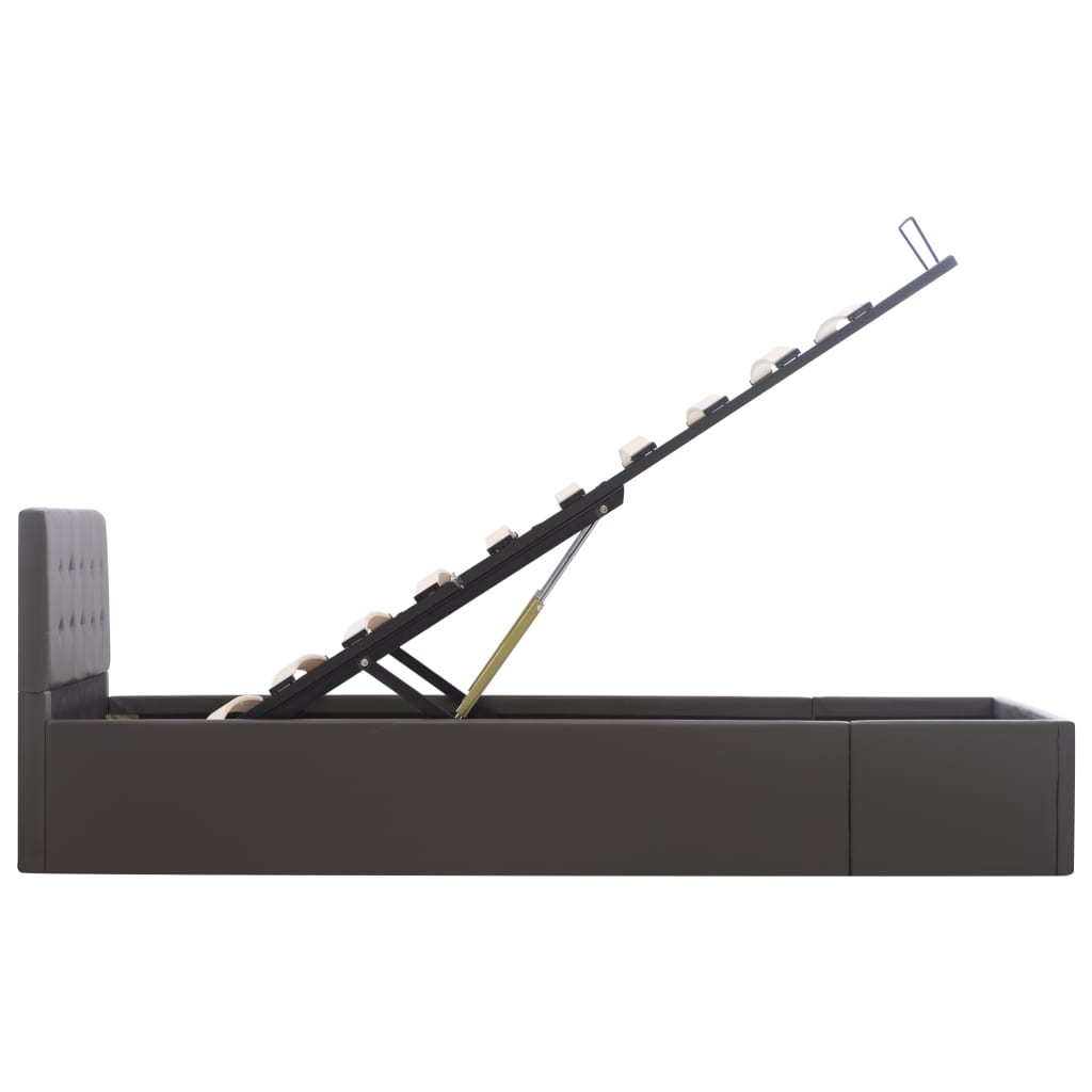 Łóżko hydrauliczne ze schowkiem skóra ekologiczna - szare, 90 x 200 cm - number 6.