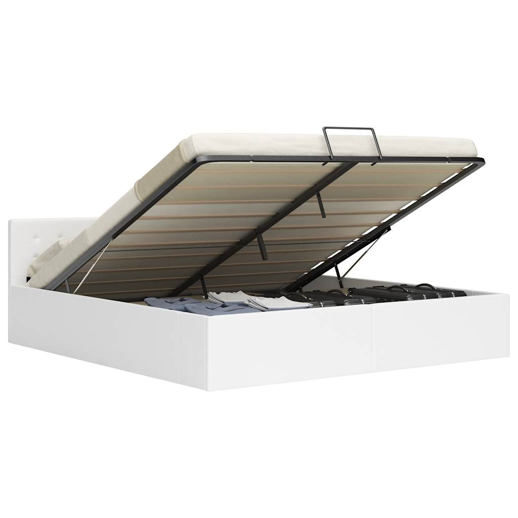 Hydraulisk oppbevaringsseng 180 x 200 cm kunstskinn hvit - number 1.