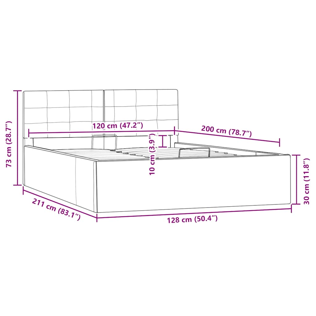 Hydraulisk opbevaringsseng kunstlæder - grå, 120 x 200 cm - number 10.