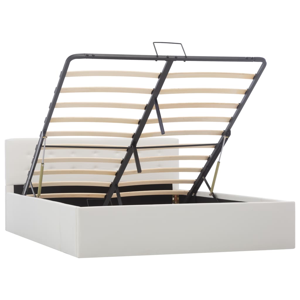 Łóżko hydrauliczne ze schowkiem skóra ekologiczna - białe, 140 x 200 cm - number 2.