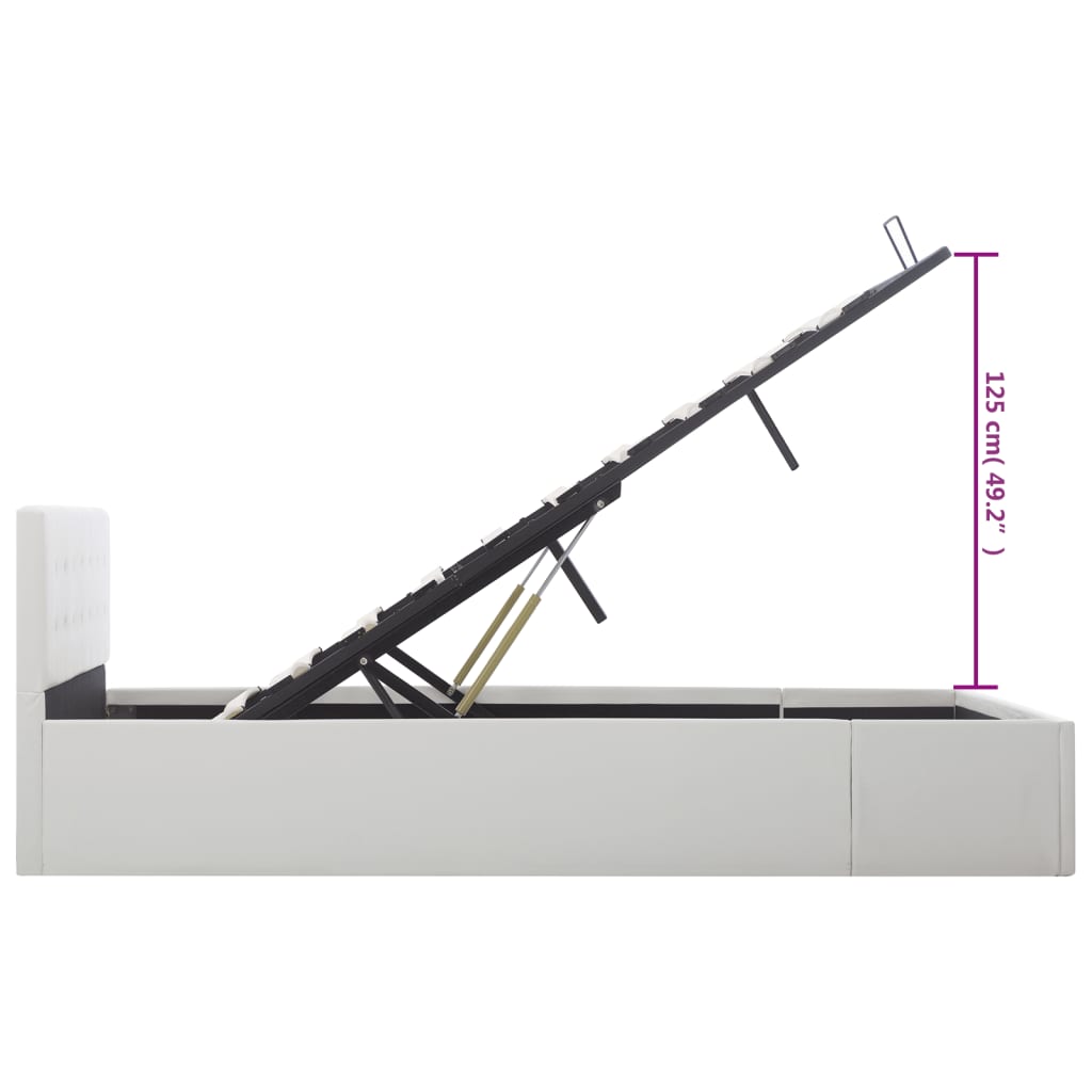 Łóżko hydrauliczne ze schowkiem skóra ekologiczna - białe, 140 x 200 cm - number 11.