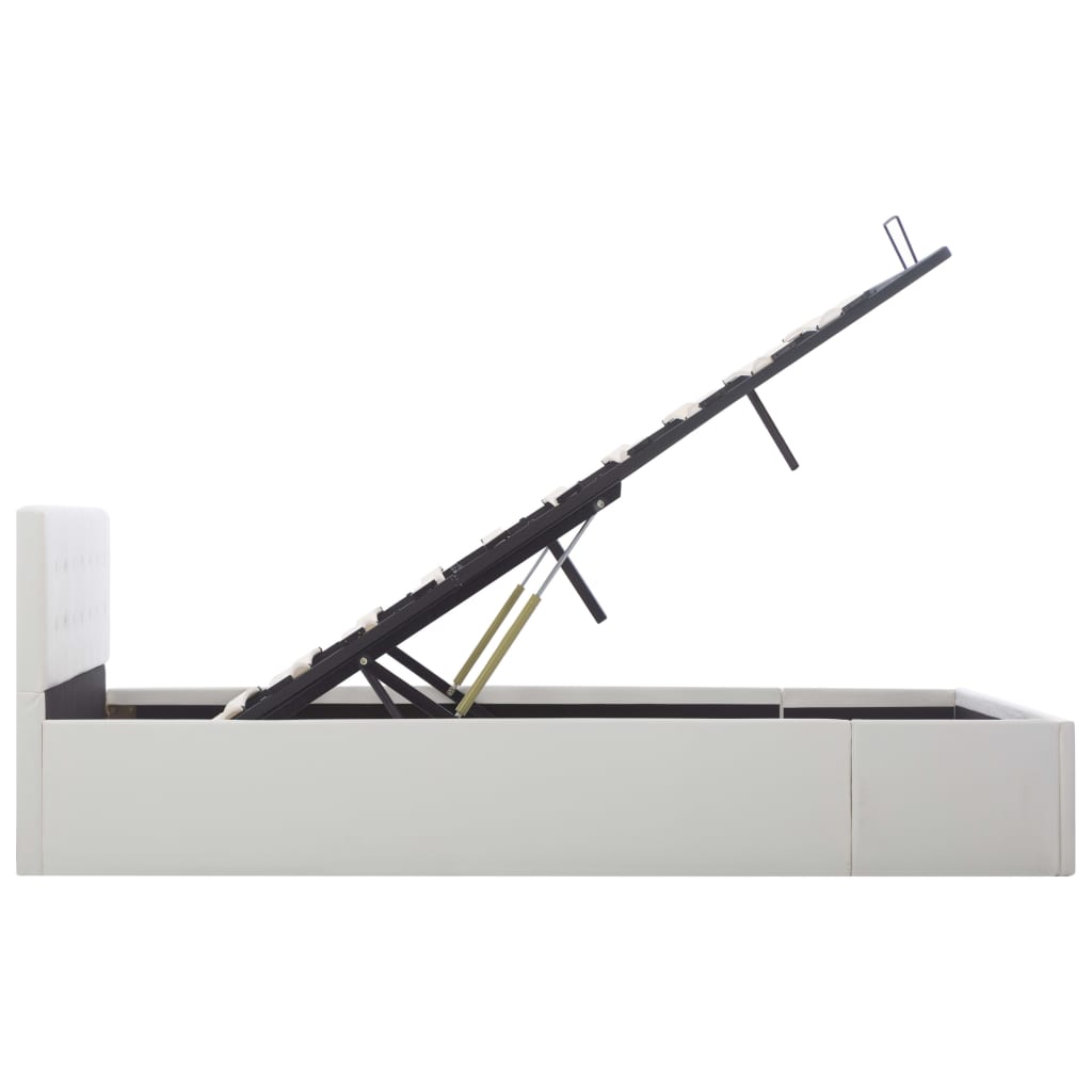 Łóżko hydrauliczne ze schowkiem skóra ekologiczna - białe, 140 x 200 cm - number 6.