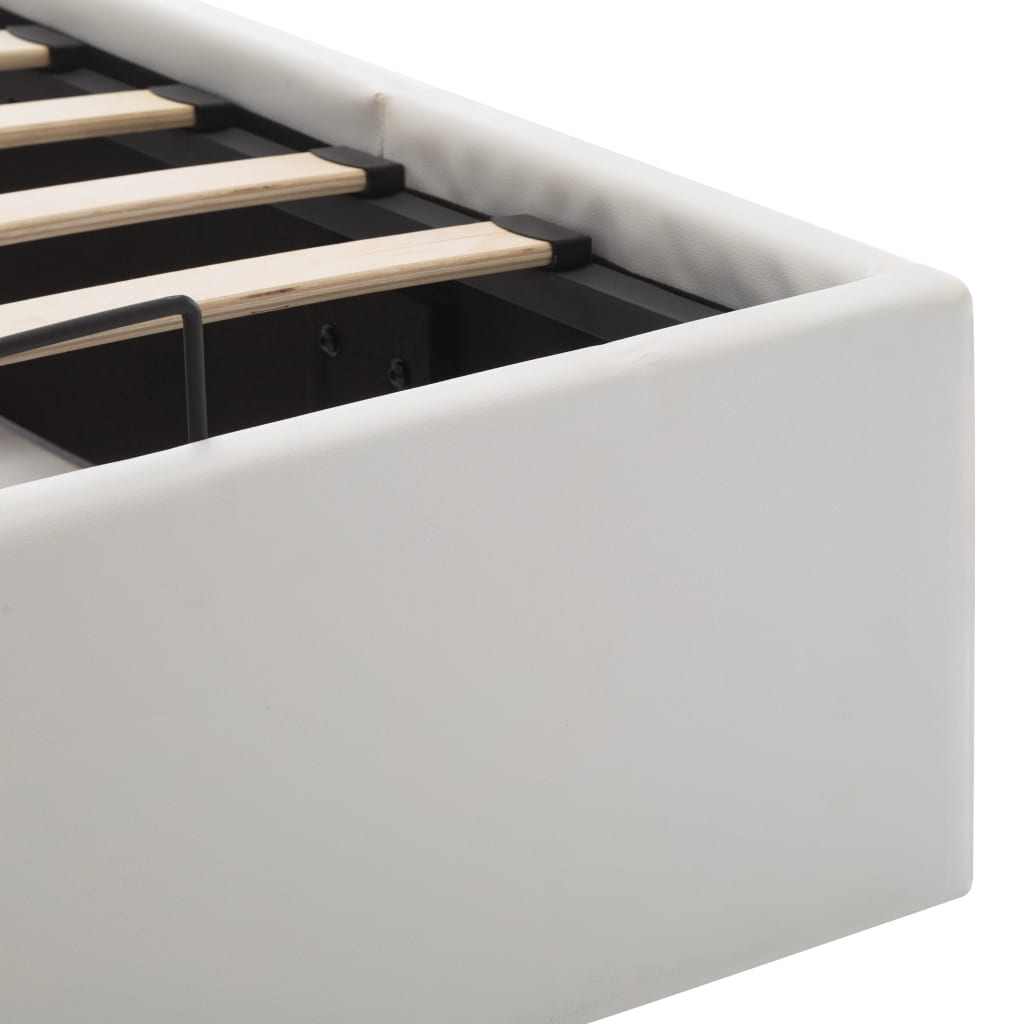 Łóżko hydrauliczne ze schowkiem skóra ekologiczna - białe, 140 x 200 cm - number 9.