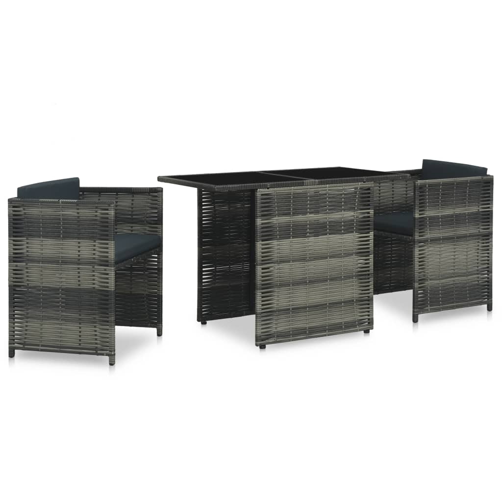 Bistrosæt 3 dele med hynder polyrattan grå - number 2.