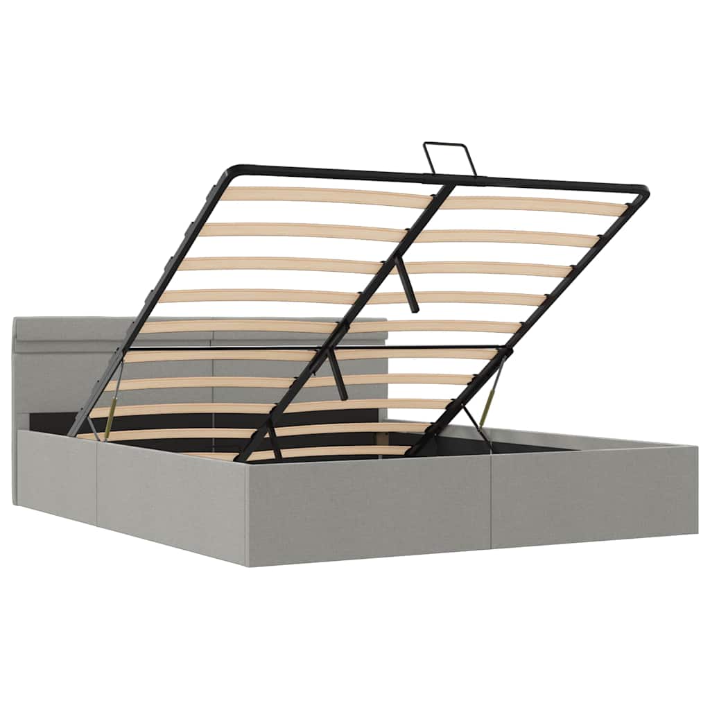 Łóżko hydrauliczne ze schowkiem i linkami 180x200 cm tkanina jasnoszara - number 9.