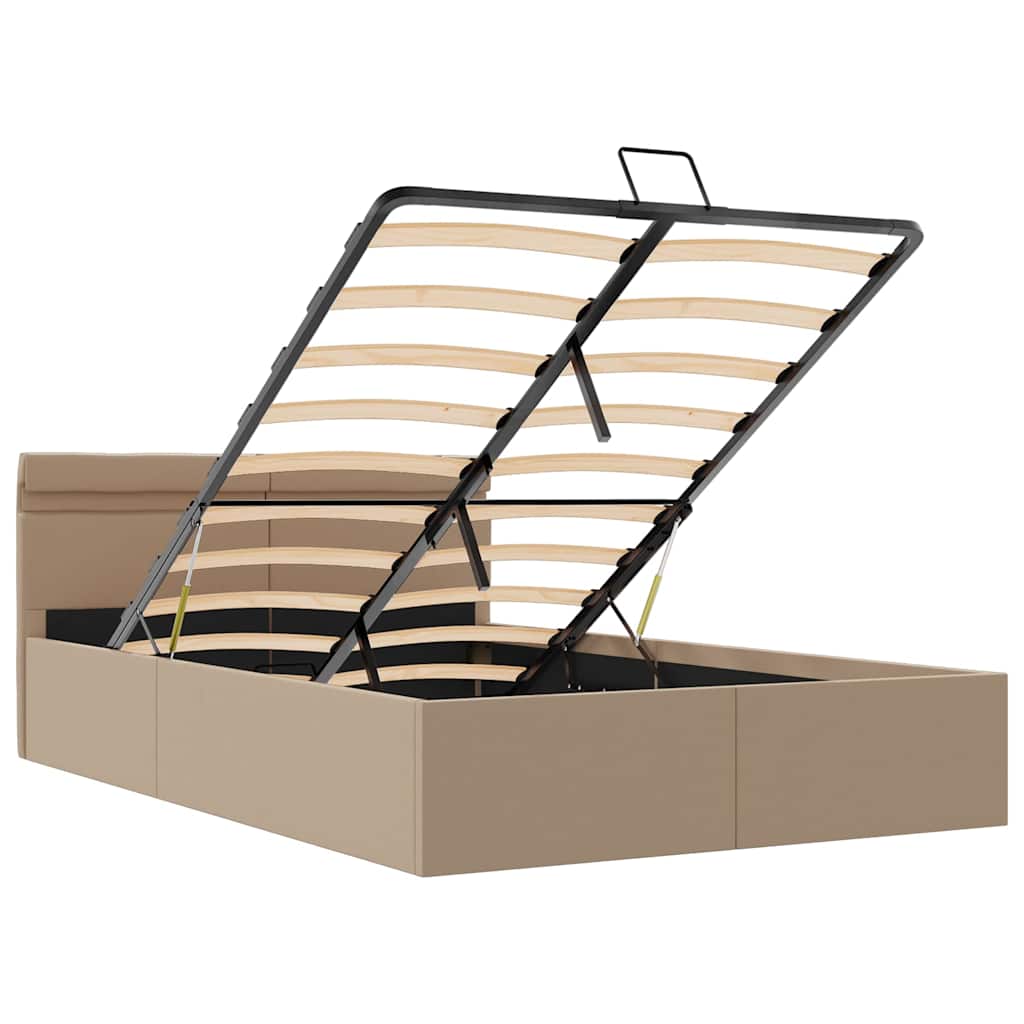 Hydraulisk opbevaringsseng led 120x200 cm kunstlæder cappuccino - number 9.