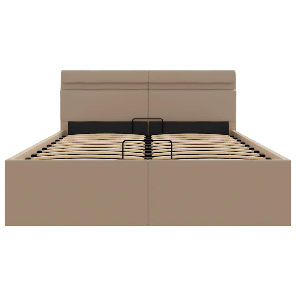 Hydraulisk opbevaringsseng led 140x200 cm kunstlæder cappuccino - number 6.