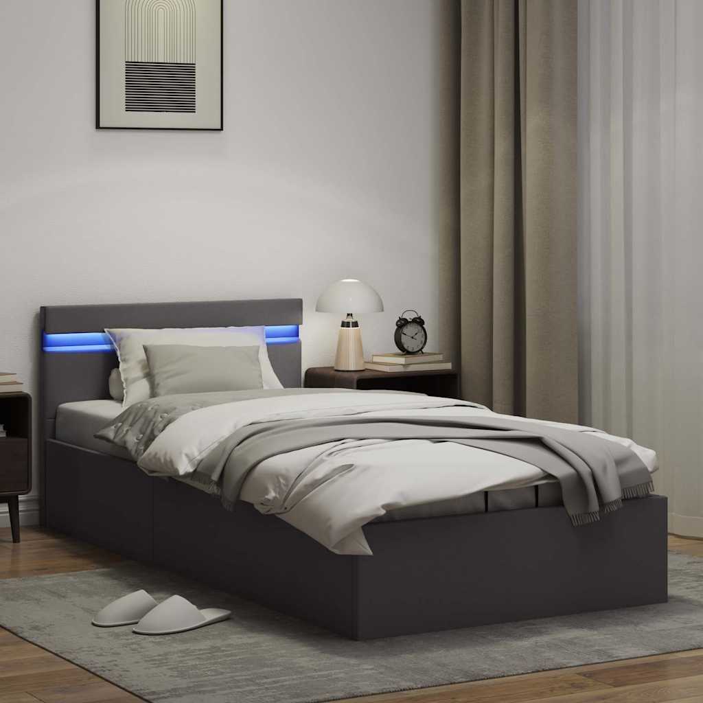 Hydraulisk opbevaringsseng med led 100x200 cm kunstlæder grå - number 5.