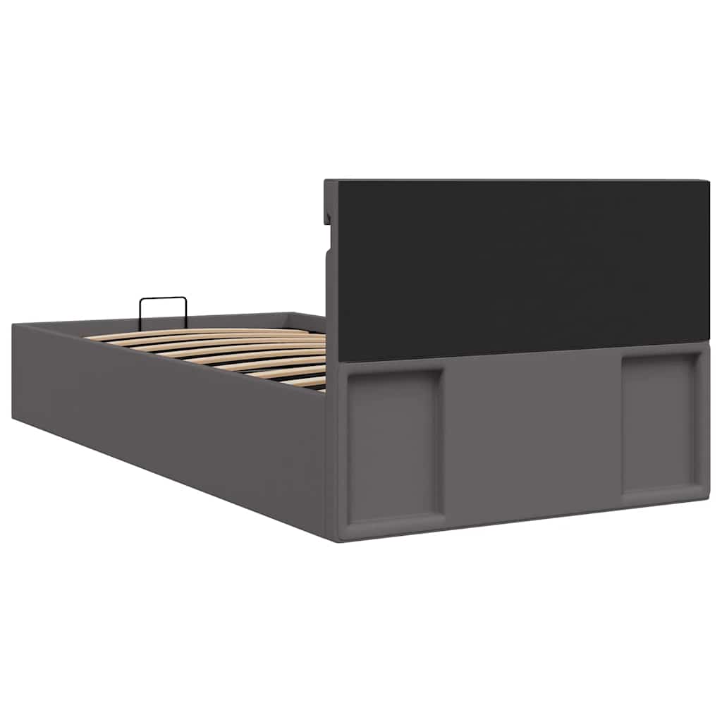 Hydraulisk opbevaringsseng med led 100x200 cm kunstlæder grå - number 8.