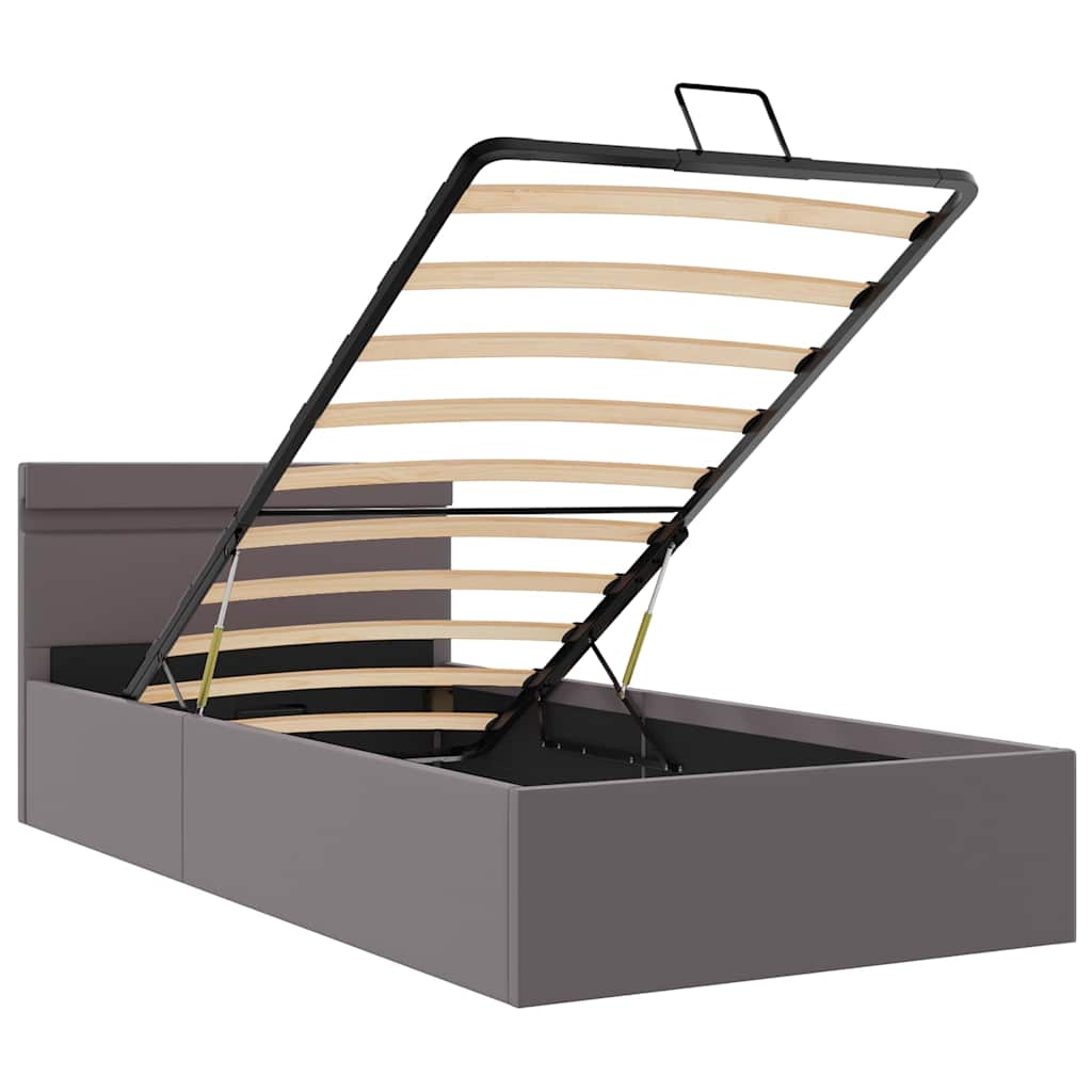 Hydraulisk opbevaringsseng med led kunstlæder - grå, 90 x 200 cm - number 9.