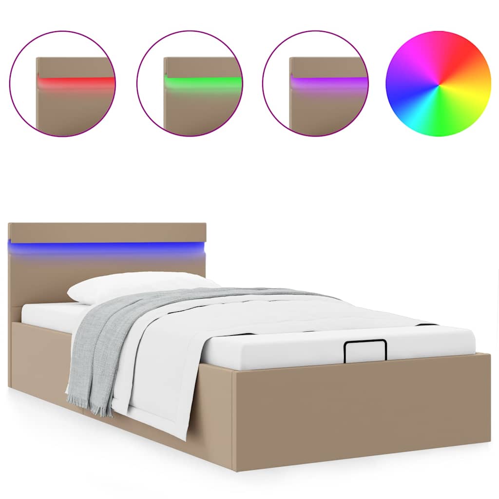 Hydraulisk opbevaringsseng led 90x200 cm kunstlæder cappuccino - number 2.