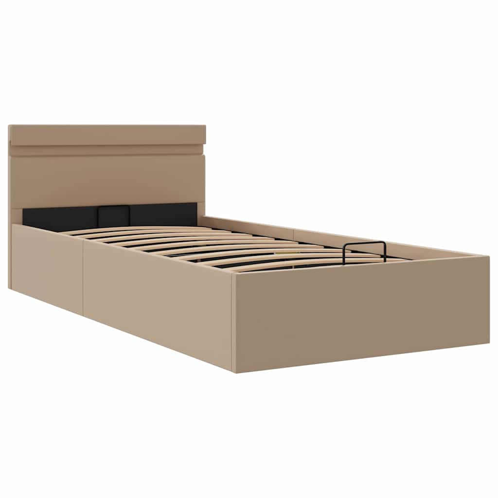 Hydraulisk opbevaringsseng led 90x200 cm kunstlæder cappuccino - number 3.