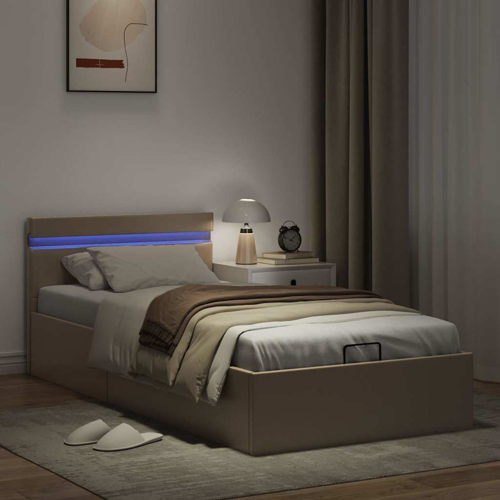 Hydraulisk opbevaringsseng led 90x200 cm kunstlæder cappuccino - number 5.