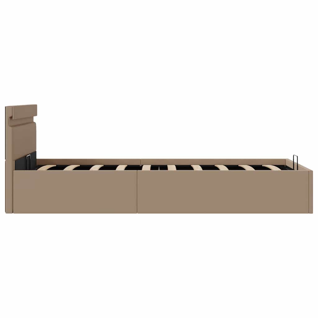 Hydraulisk opbevaringsseng led 90x200 cm kunstlæder cappuccino - number 7.
