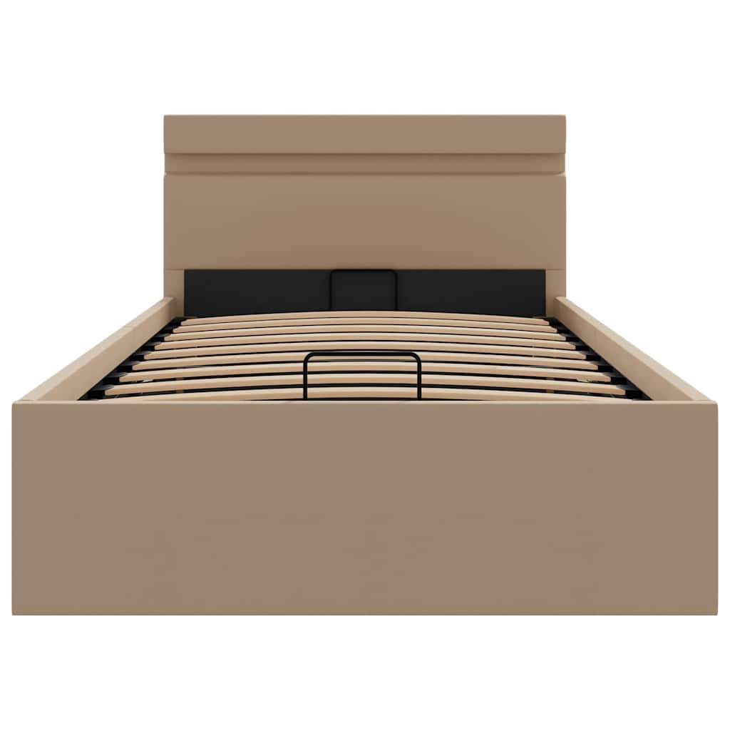 Hydraulisk opbevaringsseng led 90x200 cm kunstlæder cappuccino - number 6.